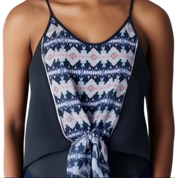 MORGAN CARPER Black/Multi Abstract Racer Back 100% Silk Knotted Cami Tank Sz M - Picture 1 of 16